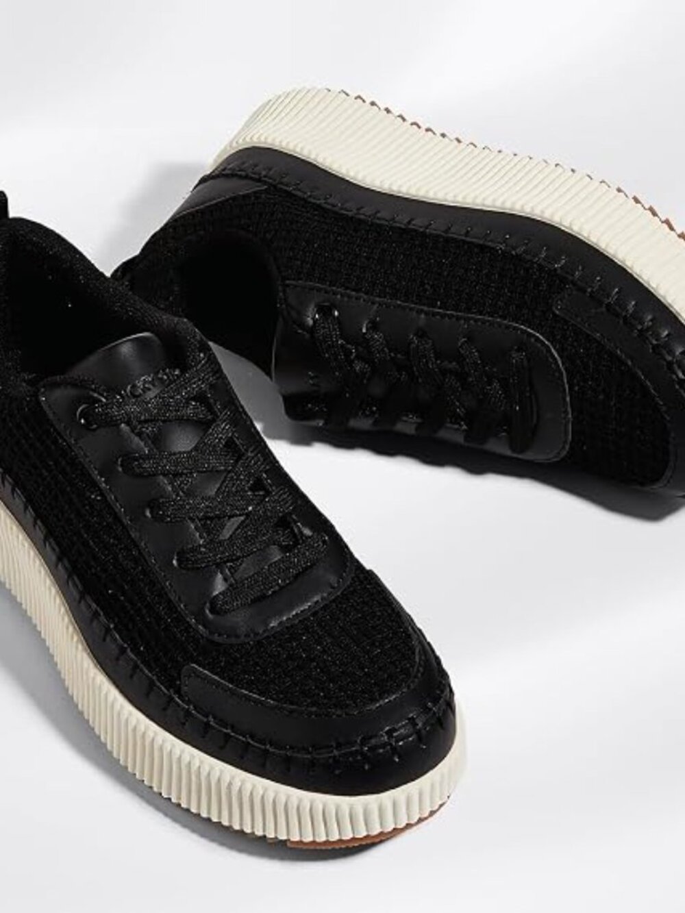 Women's Black Platform Casual Walking Braided Crochet Lace Up Cute Sneakers